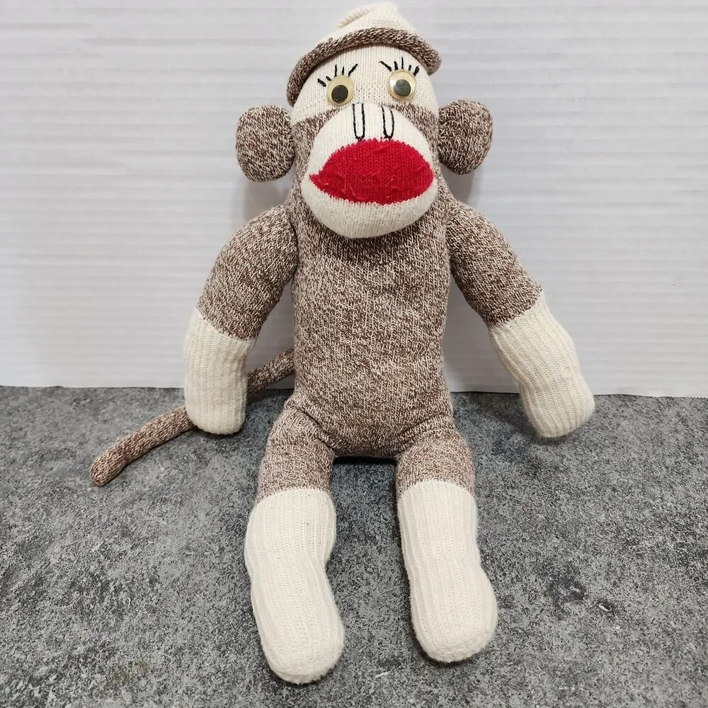 Vintage Sock Monkey Plush Toy Red Heel Sock Craft Doll